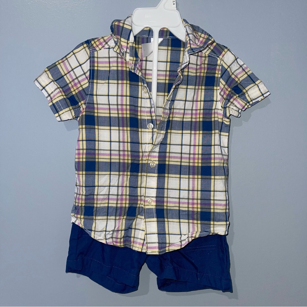 Carter's Multicolor Plaid Button-Down Shirt with Navy Shorts